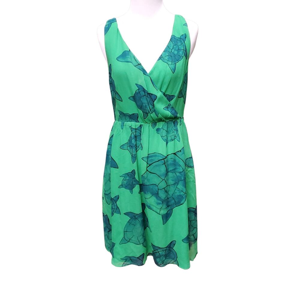 Anthropologie Moulinette Sours Arribada Current Dress Green Silk Sea Turtle Sz 4